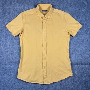 St33le Shirt Men's Small Button Up Yellow Short Sleeve Stretch‎ Steele